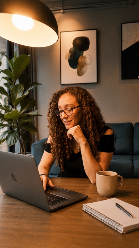 Yliria Gómez trabajando en su computadora
